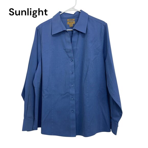 Gold Label Investments Women Non-Iron Button-Up Shirt Size 18W Blue 100% Cotton - Picture 1 of 8